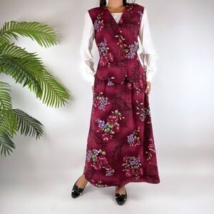 Vintage 90s Grunge Red Floral Cottagecore Vest Top & Maxi Skirt Set / Size: M